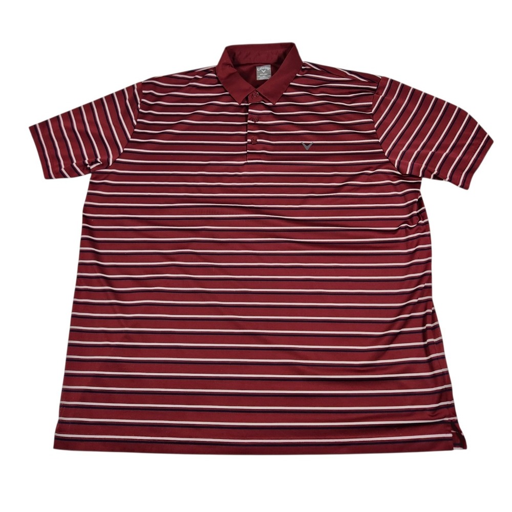 Callaway Opti Dri Polo Shirt Mens XXL Red Striped Golf Short Sleeve